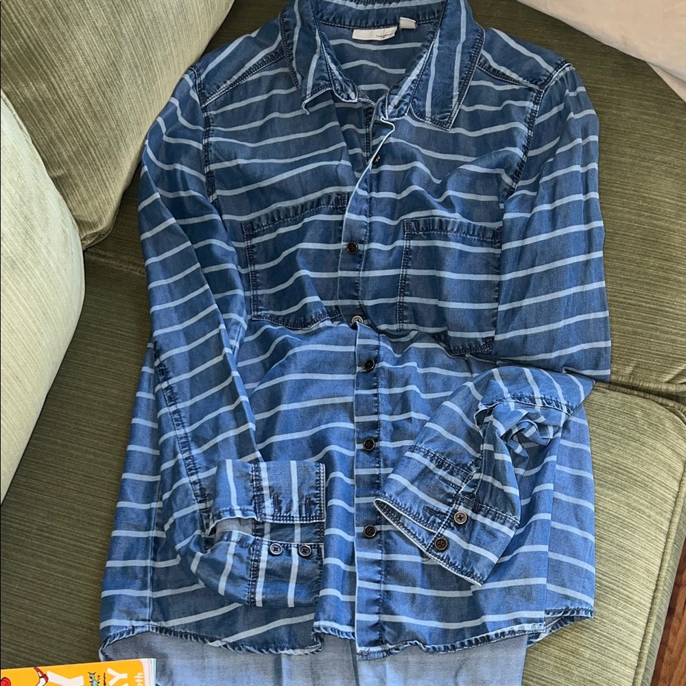 Halogen Blue Striped Button-Up Top - image 1
